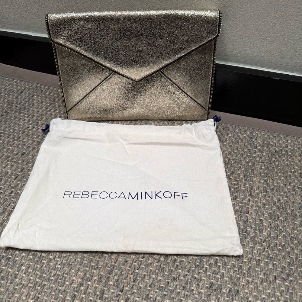 Rebecca Minkoff Gold Metallic Geometric Clutch & Dust Bag
